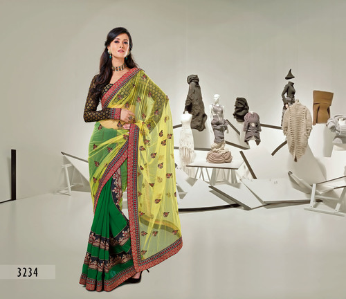RAB - 1171 D.No. 3234 - Net Fabric, 5.5 Meters, Green | Elegant Design, Intricate Embroidery, Comfortable Party Wear