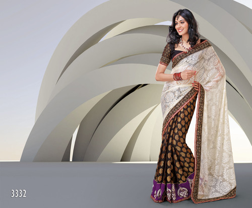 RAB - 1185 D.No. 3332 - Silk Blend 5.5m x 1.1m Off-White, Embroidered Pattern | Elegant Design, Soft Fabric, Comfortable Fit