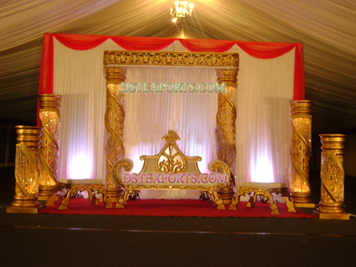 Latest Wedding Crystal Gold Stage - Wood and Metal, Modular, Variable Dimensions | Elegant Design, Durable, Easy Assembly, Royal Look, Customizable, Sturdy Structure, Lacquered Finish