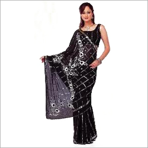 Sarees - Georgette 5.5 Meters Black | Elegant Design Silver Thread Embroidery Soft Fabric Comfortable Drape