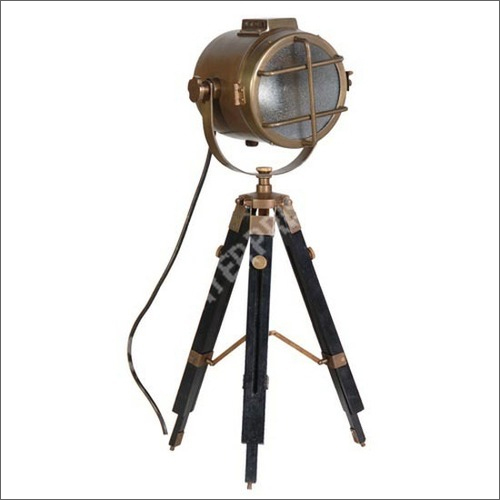 Antique Tripod Spot Search Light with Wooden Stand
