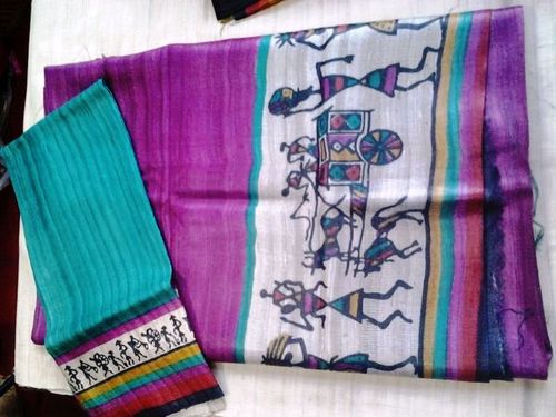 100% tussar silk suits hand blocked printed