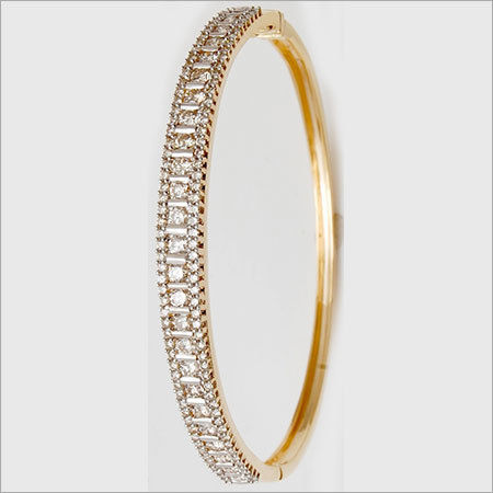 Anti Allergy Round Brilliant Diamond Solid Gold Bracelet Bangle