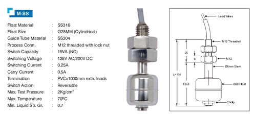 Mini Vertical Float switch SS-316