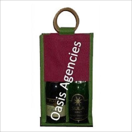 Double Wine Bottle Jute Bag - Color: As Per Choice