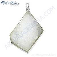 Expensive White Druzy Gemstone Silver Pendant