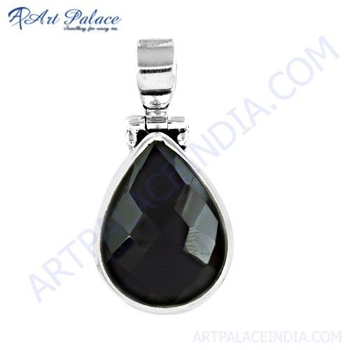 Midnight Black Onyx Gemstone Silver Pendant