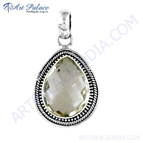 Ethnic Designer Gemstone Silver Pendant With Crystal