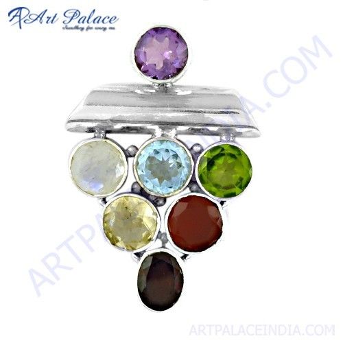 Famous Stylish Multi Gemstone Silver Pendant