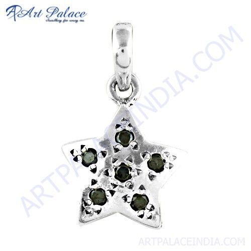 Cute Star Style Gemstone Silver Pendant With Black Onyx