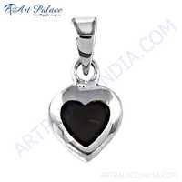Cute Heart Gemstone Silver Pendant With Inley, 925 Sterling Silver Jewelry