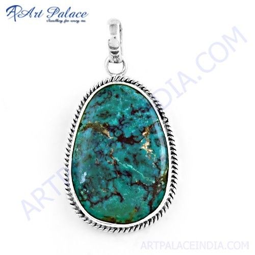 Hot World Large Turquoise Gemstone Silver Pendant