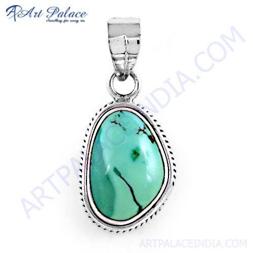 Indian Touch Turquoise Gemstone Silver Pendant