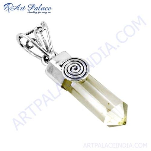 Antique Style Crystal Gemstone Silver Pendant In Pencil Shape