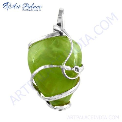 Excellent New Fashion Prenite Gemstone Silver Pendant