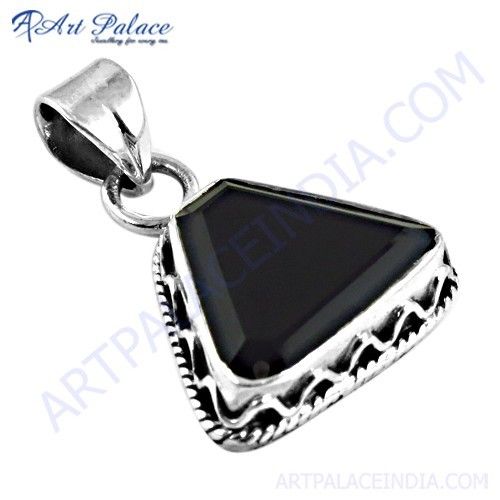 Mid Night Black Onyx Gemstone Silver Pendant