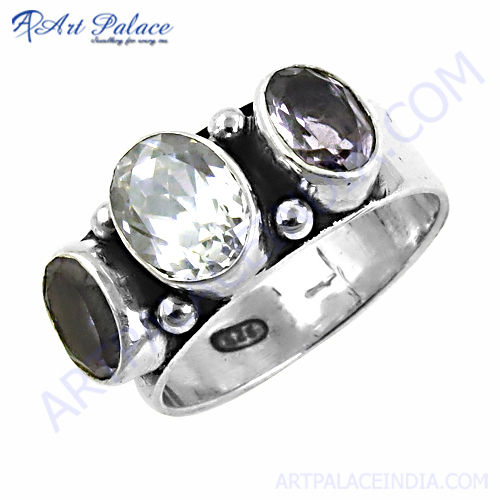 Fabulous Amethyst & Cubic Zirconia Gemstone Silver Ring
