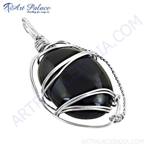 Hot Black Onyx Gemstone Silver Pendant, 925 Sterling Silver Jewelry