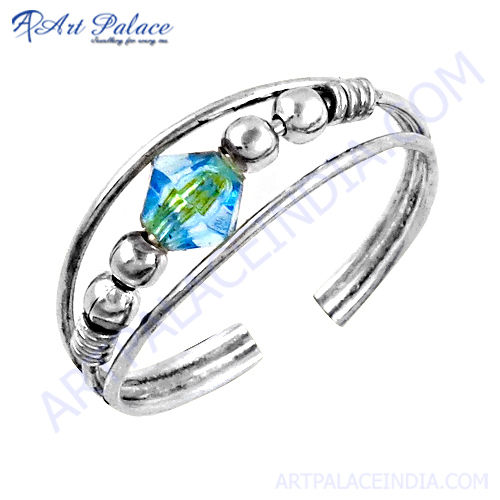 Latest Fashionable Blue Cubic Zirconia Gemstone Silver Ring