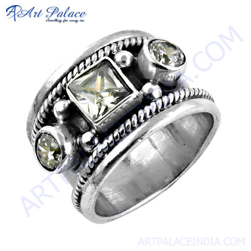 Ethnic Designers Cubic Zirconia Gemstone Silver Ring