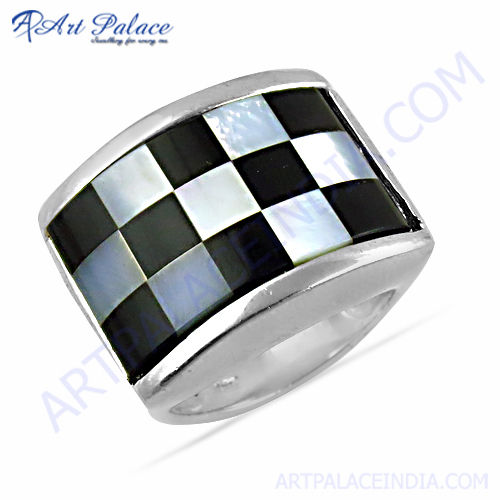 Inlay Gemstone Silver Ring