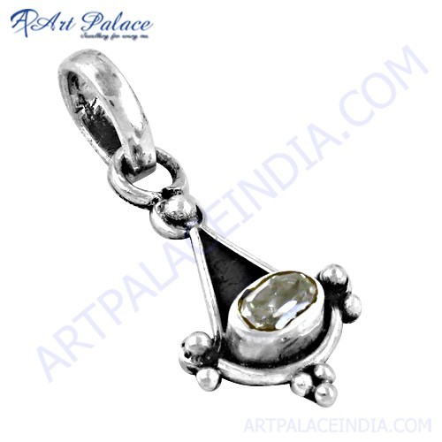 Indian Touch Cubic Zirconia Gemstone Silver Ethnic Design Pendant