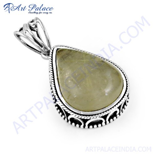 Indian Touch Golden Rutil Gemstone Silver Pendant