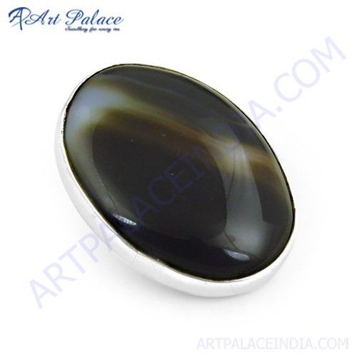 Valuable Large Banded Onyx Gemstone Silver Pendant