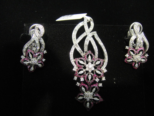 Diamond Pendant Sets - Silver 925, 2-3 cm, White | Elegant Design, Diamonds & Rubies, For Formal Events