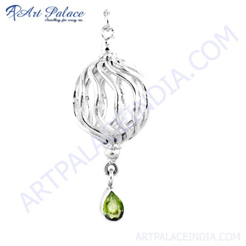 Creative Prenite Gemstone Silver Pendant, 925 Sterling Silver Jewelry