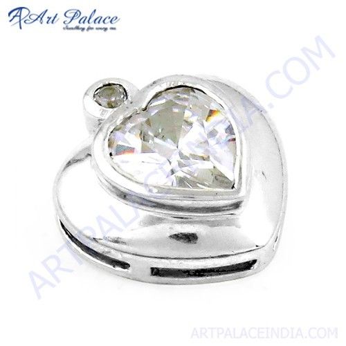 Lovely Heart Style CZ Silver Pendant, 925 Sterling Silver Jewelry