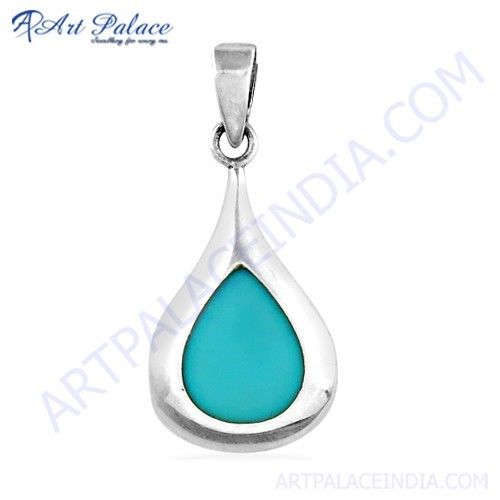 Most Fashionable Inley Gemstone Silver Pendant, 925 Sterling Silver Jewelry