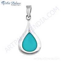 Most Fashionable Inley Gemstone Silver Pendant, 925 Sterling Silver Jewelry