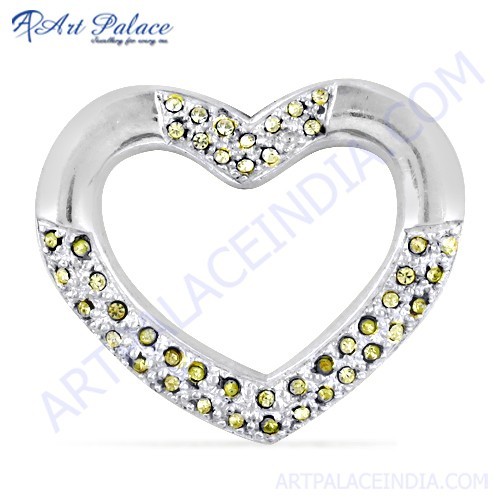 Attractive Heart Style CZ Gemstone Silver Pendant