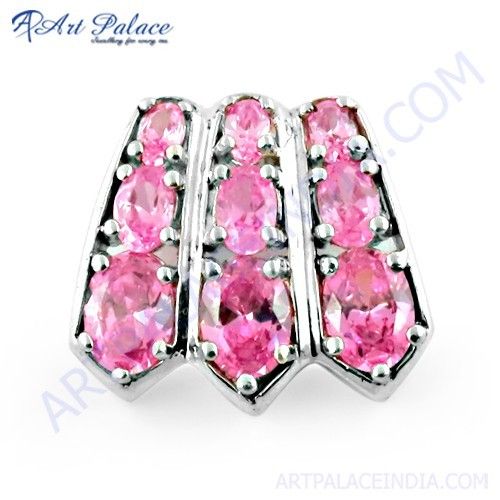 Pretty Pink Cubic Zirconia Gemstone Silver Pendant