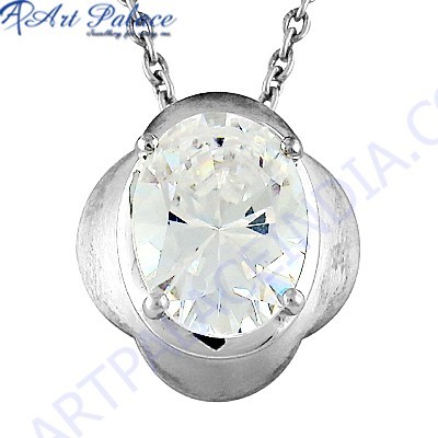 Delicate Cubic Zirconia Gemstone Silver Pendant