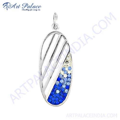 New Fret Silver Pendant With Cubic Zirconia, 925 Sterling Silver Jewelry