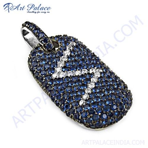 Glamour Ink Zirconia & White CZ Gemstone Silver Pendant