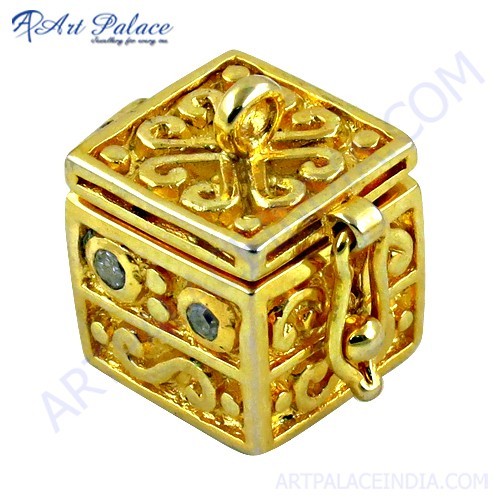Unique Box Style CZ Gold Plated Silver Pendant By ART PALACE