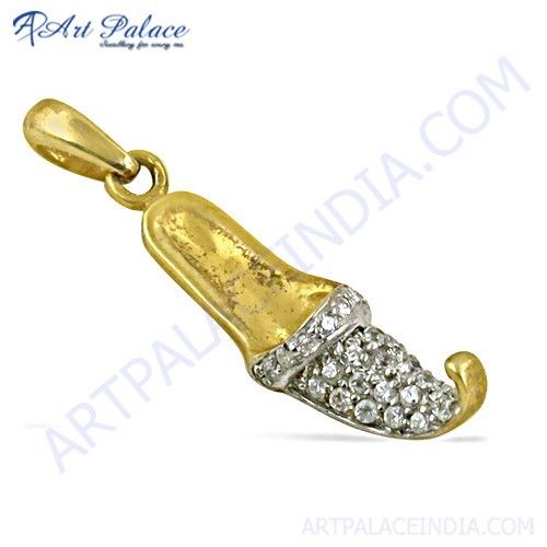 Antique Style CZ Gemstone Gold Plated Silver Pendant
