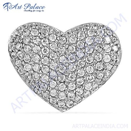 Charming Heart Style CZ Gemstone Silver Pendant