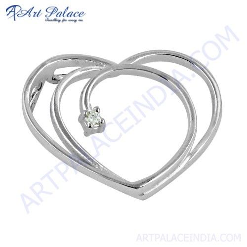 Rocking Heart Style Silver Pendant With Cubic Zirconia