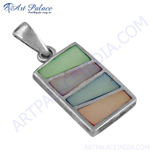 Fashionable Inley Gemstone Silver Pendant