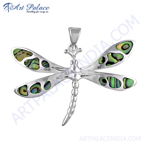 Dragonfly Style Silver Pendant With Inley