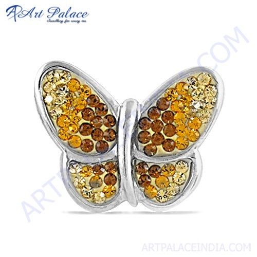 Cute Butterfly Style Yellow Zircon Silver Pendant