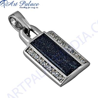 Ingenious Blue Sandstone & Zirconia Silver Pendant