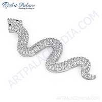 Snake Style Cubic Zirconia & Black Onyx Gemstone Silver Pendant - Gender: Women