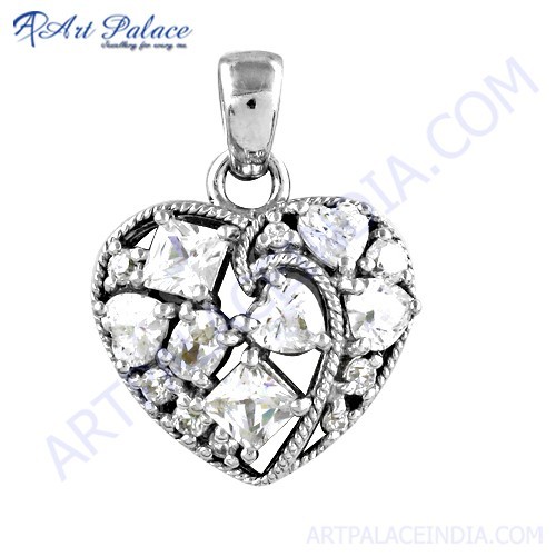 Lovable Heart Style Cubic Zirconia Gemstone Silver Pendant