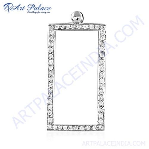 New Frame Style Silver Pendant With Cubic Zirconia