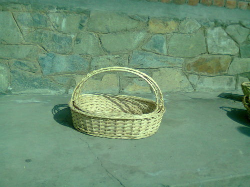 Designer Cane Basket - Cane, Oval, Beige | Elegant Design, Wooden Handle, Durable, High Capacity, Tight Weave